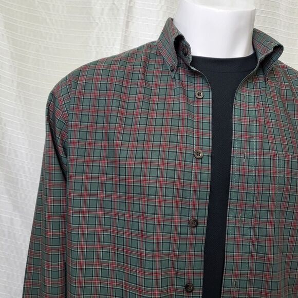 L.L. BEAN Wrinkle Resistant Shirt Lt-Mid Weight Cotton Plaid Green Red Men's M - Picture 3 of 13